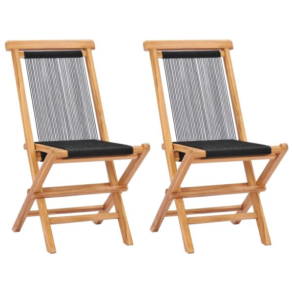 Folding Teak Wood Garden Chairs Set of Two with Durable Rope Seat Patio Furniture