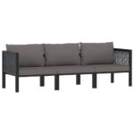 Elegant Anthracite Poly Rattan Outdoor 3-Seater Sofa with Dark Grey Cushions