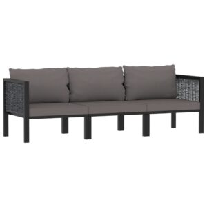 Elegant Anthracite Poly Rattan Outdoor 3-Seater Sofa with Dark Grey Cushions