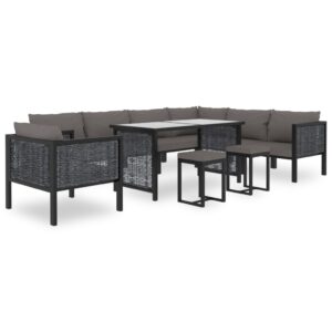 10 Piece Garden Lounge Set with Cushions Poly Rattan Anthracite