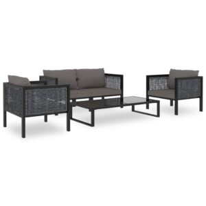 5 Piece Garden Lounge Set with Cushions Poly Rattan Anthracite