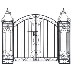 Wrought Iron Ornamental Garden Gate Elegant Design Corrosion Resistant Black