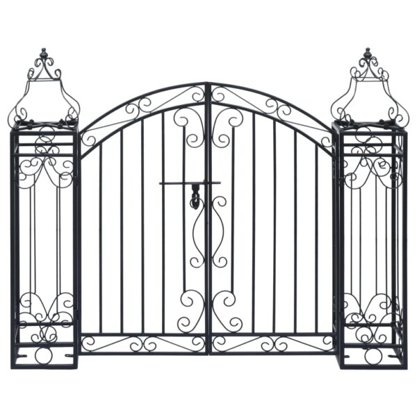 Wrought Iron Ornamental Garden Gate Elegant Design Corrosion Resistant Black