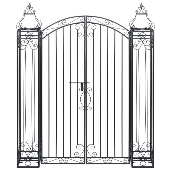 Wrought Iron Ornamental Garden Gate Elegant Design Corrosion Resistant Black