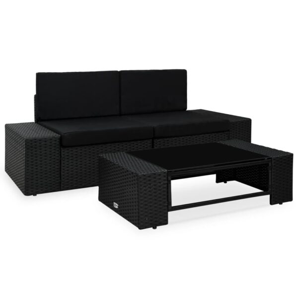 Outdoor Garden Lounge Set Poly Rattan Sectional Sofa with Coffee Table Black