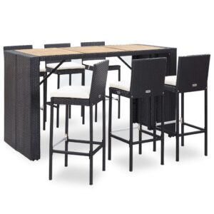 7 Piece Outdoor Bar Set with Cushions Poly Rattan Black