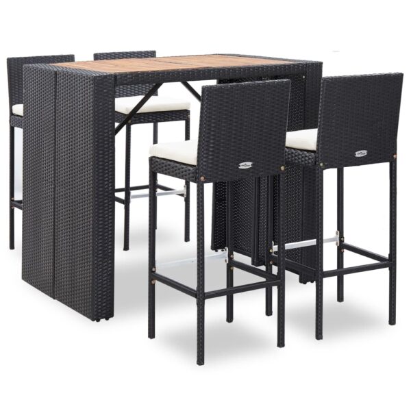 5 Piece Outdoor Bar Set Poly Rattan and Acacia Wood Black