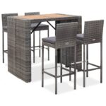 5 Piece Outdoor Bar Set Poly Rattan and Acacia Wood Grey