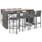 9 Piece Outdoor Bar Set Poly Rattan and Acacia Wood Grey