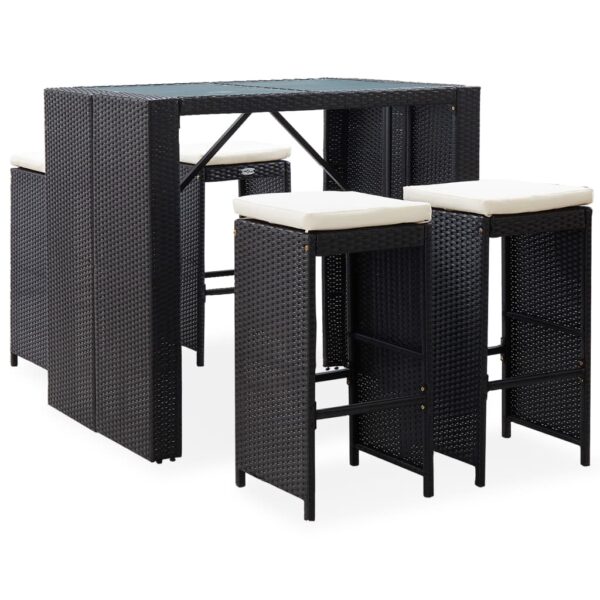 5 Piece Outdoor Bar Set Poly Rattan and Glass Black