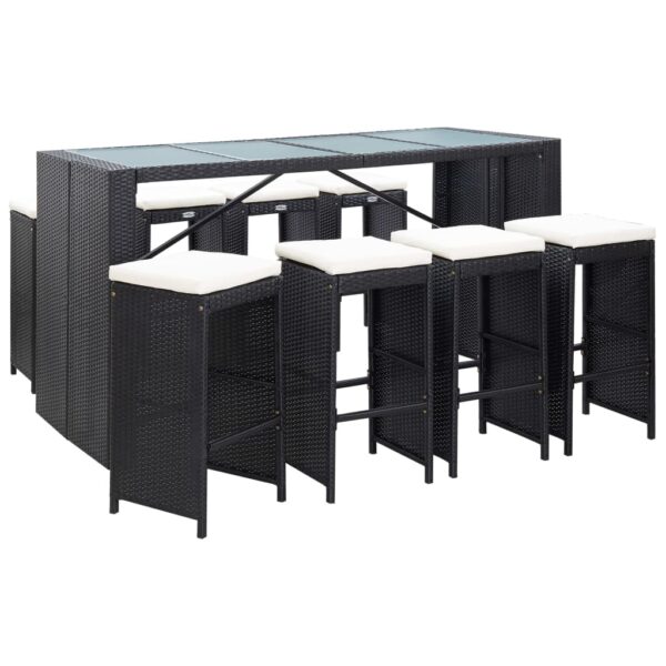 9 Piece Outdoor Bar Set Poly Rattan Black