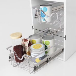 Kitchen Cabinet Pull-Out Wire Baskets Silver Metal Storage Organizer Easy Install