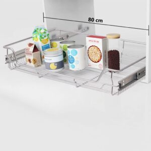 Chrome-Plated Kitchen Cabinet Pull-Out Wire Baskets Smooth Sliding Storage Pair