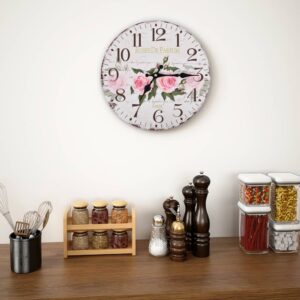 Vintage Floral Wall Clock Retro Kitchen Living Room Decor Large Dial MDF