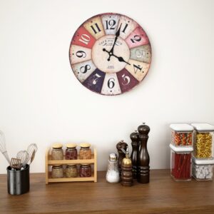 Vintage Multicolour Wall Clock Retro  Large Dial MDF Home Decor Chic Look