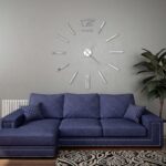 Extra Large Silver 3D Wall Clock Modern DIY Glossy Room Decor Easy Install 100cm