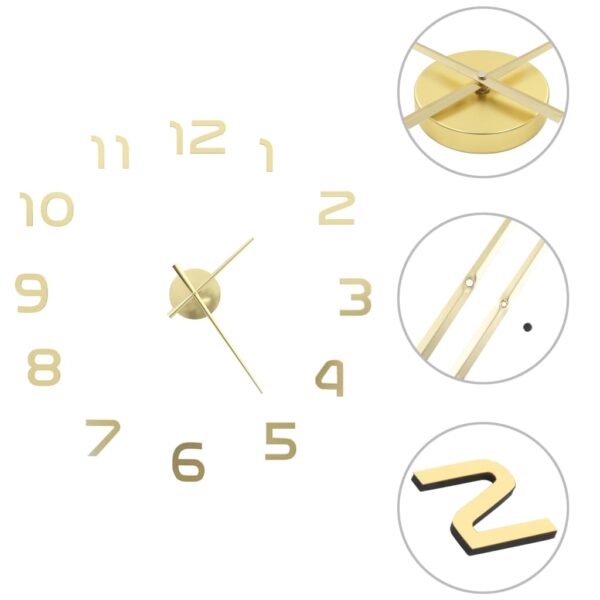 Extra Large Gold 3D Wall Clock Modern DIY Glossy Room Decor Easy Install Chic Design