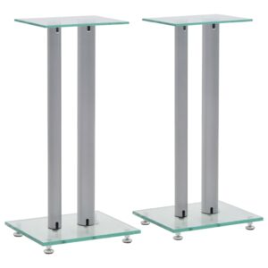 Tempered Glass Speaker Stands Pair Modern Aluminum Pillar Design Skidproof Base