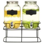 Vintage Glass Beverage Dispenser Set with Iron Stand Dual Drink Jars BBQ Party