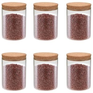 Set of Six Transparent Glass Storage Jars with Cork Lids for Kitchen Organization