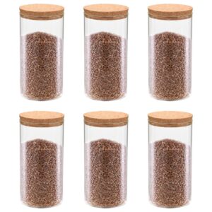 Set of Six Transparent Glass Storage Jars with Cork Lids for Kitchen Organization