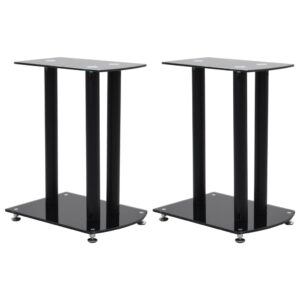 Aluminum Speaker Stands Pair Black Glass Elegant Design Home Audio Support