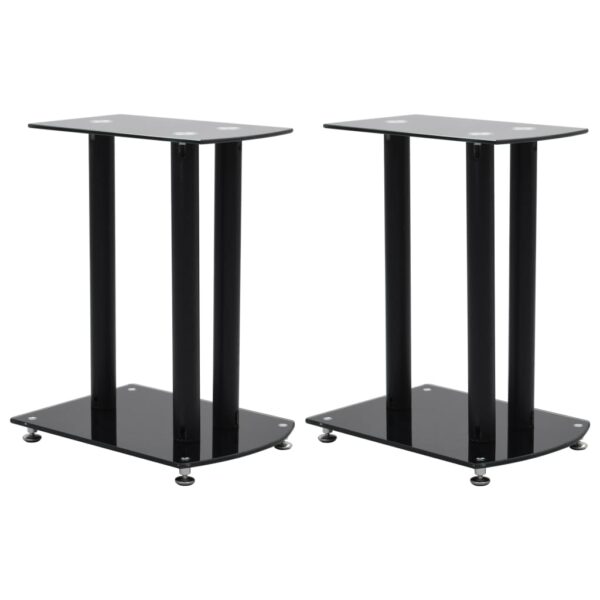 Aluminum Speaker Stands Pair Black Glass Elegant Design Home Audio Support