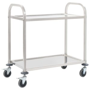 Stainless Steel Kitchen Serving Cart Rolling Utility Storage Trolley Silver