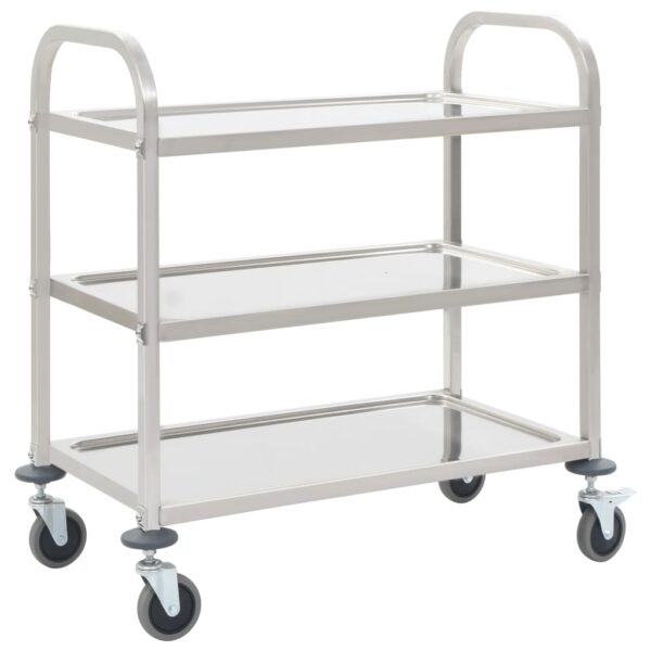 Stainless Steel Kitchen Serving Cart 3-Tier Rolling Utility Storage Organizer