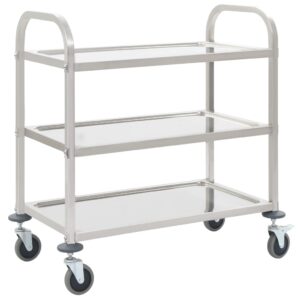 Stainless Steel Kitchen Serving Cart Rolling Utility Trolley with Locking Wheels