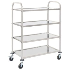 Stainless Steel Kitchen Trolley Cart Four Tier Rolling Utility Storage Organizer