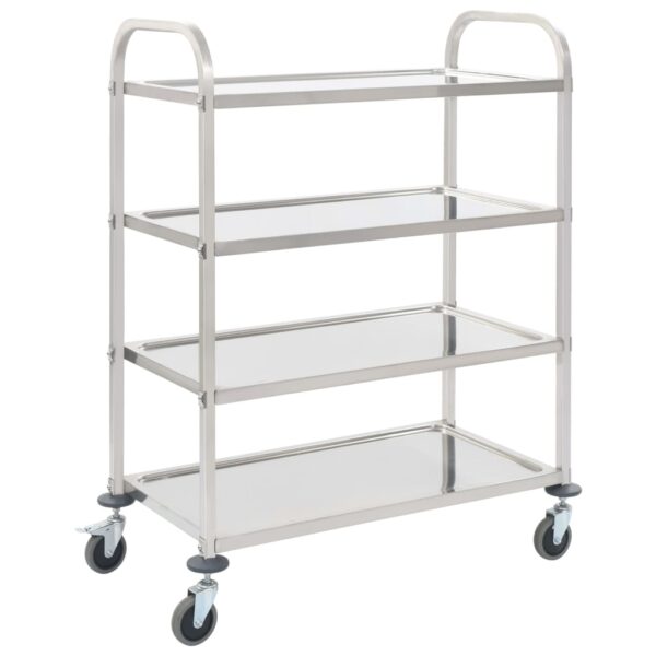 Stainless Steel Kitchen Trolley Cart Four Tier Rolling Utility Storage Organizer