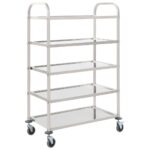 Stainless Steel Kitchen Trolley Cart Five Tier Serving Storage Organizer Silver