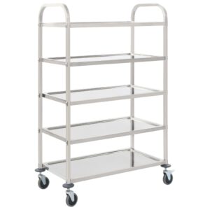 Stainless Steel Kitchen Trolley Cart Five Tier Serving Storage Organizer Silver