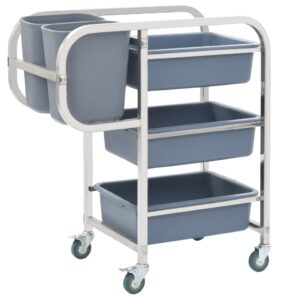 Stainless Steel Kitchen Trolley Cart with Plastic Bins Rolling Storage Organizer