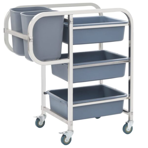 Stainless Steel Kitchen Trolley Cart with Plastic Bins Rolling Storage Organizer