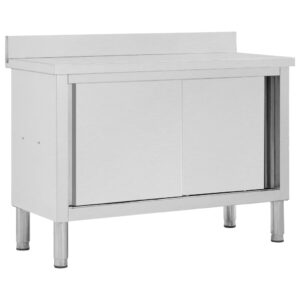 Commercial Stainless Steel Kitchen Work Table Storage Cabinet Sliding Doors