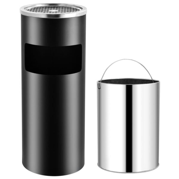 Elegant Steel Black Ashtray Dustbin Large Capacity for Indoor Outdoor Use