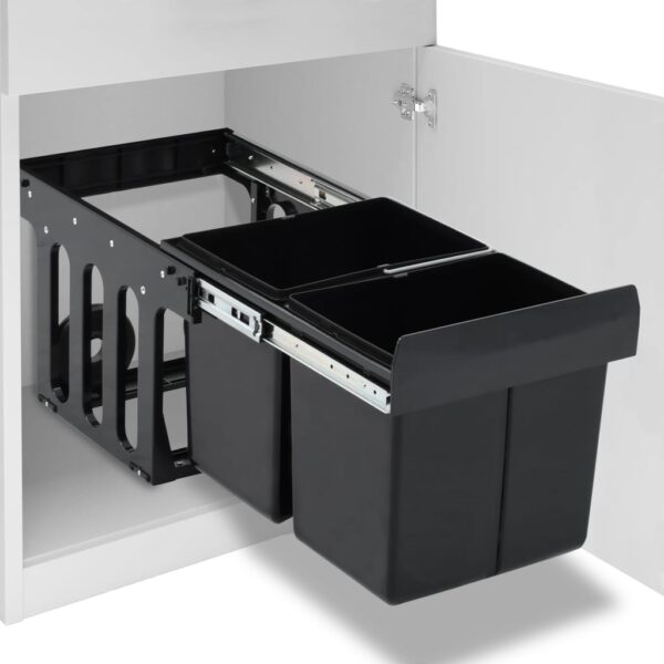 Under-Counter Dual Recycling Bins Soft-Close Kitchen Waste Sorting System Black