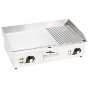 Stainless Steel Electric Griddle Dual Surface Flat Grooved Adjustable Heat