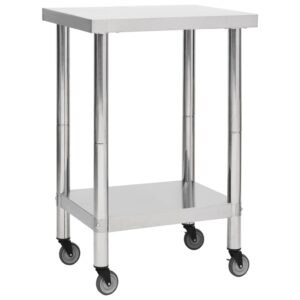 Stainless Steel Commercial Kitchen Prep Table with Storage Shelf on Wheels