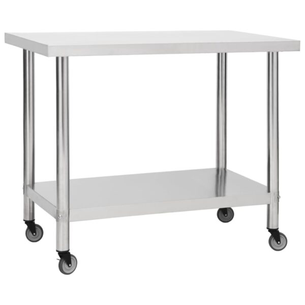 Kitchen Work Table with Wheels 100x60x85 cm Stainless Steel