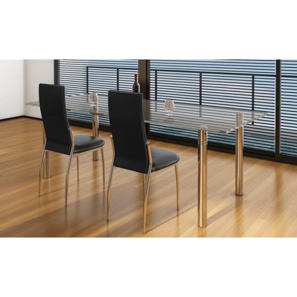 Modern Ergonomic Dining Chairs Set High Back Faux Leather Chrome Legs Black