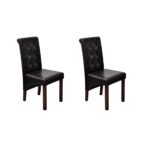 Elegant Faux Leather Dining Chairs Set of Two Comfort Padded Brown Wood Legs