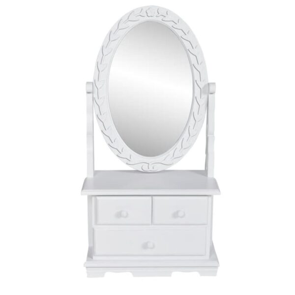 Elegant White Vanity Makeup Table Oval Mirror MDF Wood Dressing Vintage Chic Desk