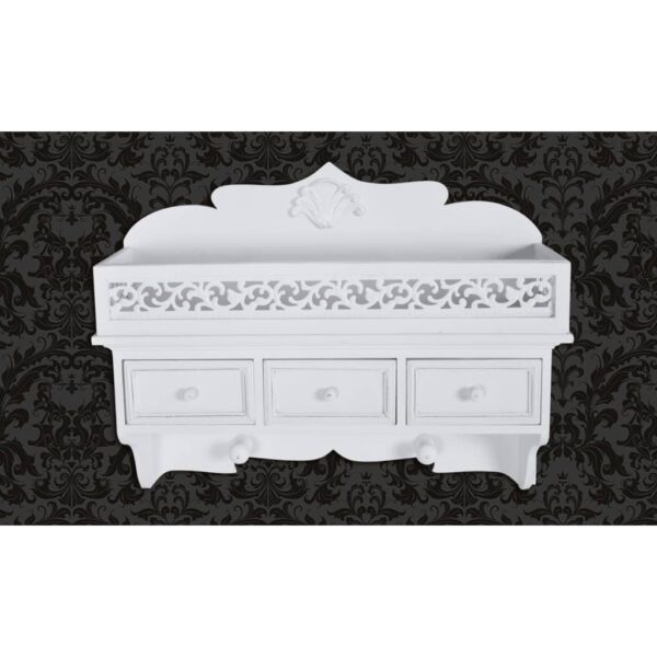 Elegant White Wall Mounted Shelf with Drawers and Hooks Storage Organizer