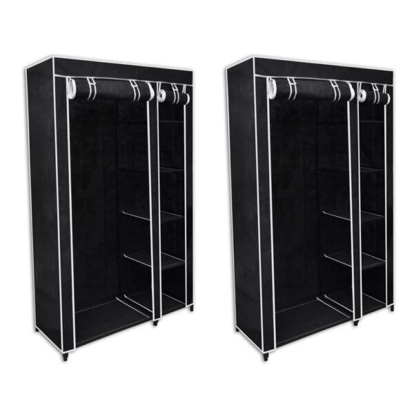 Set of Two Spacious Portable Black Fabric Wardrobes with Steel Frame