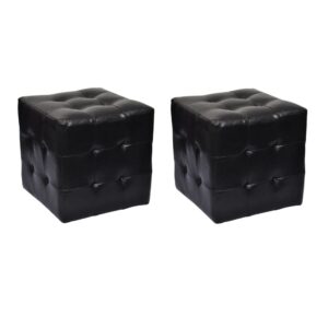 Set of Two Black Synthetic Leather Cube Stools Versatile Footrests Modern Decor