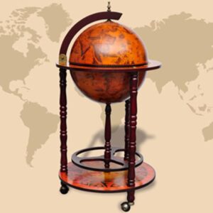 Elegant Wooden Globe Bar Cart Wine Stand with World Map on Wheels Vintage Decor