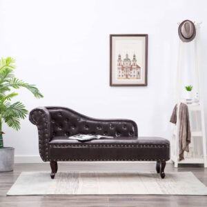 Chaise Longue Dark Brown Faux Leather